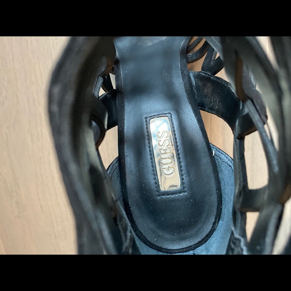 Guess Black Lace Up Heeled Ankle Boots Chunky Block Heel Size 10 Going Out - Picture 3 of 4